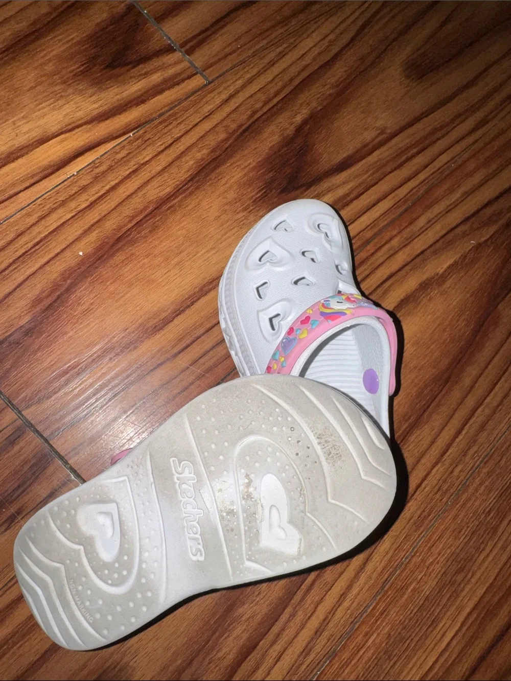 Skechers White Kids Clog with Pink Heart Strap